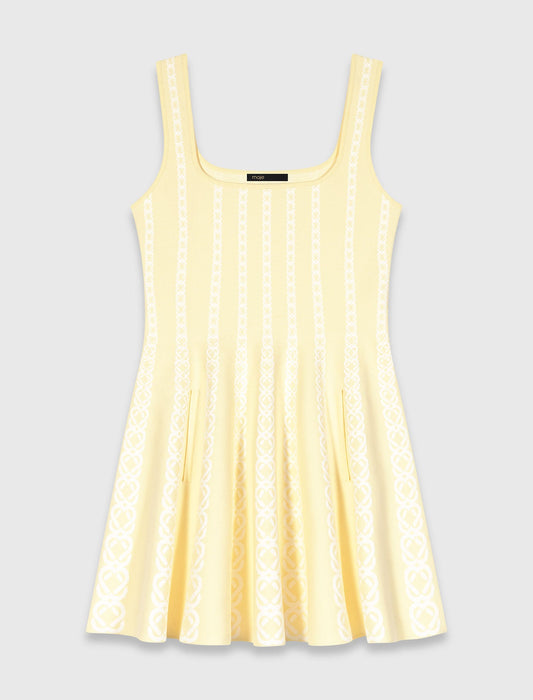 Jacquard Knit Short Dress Pale Yellow