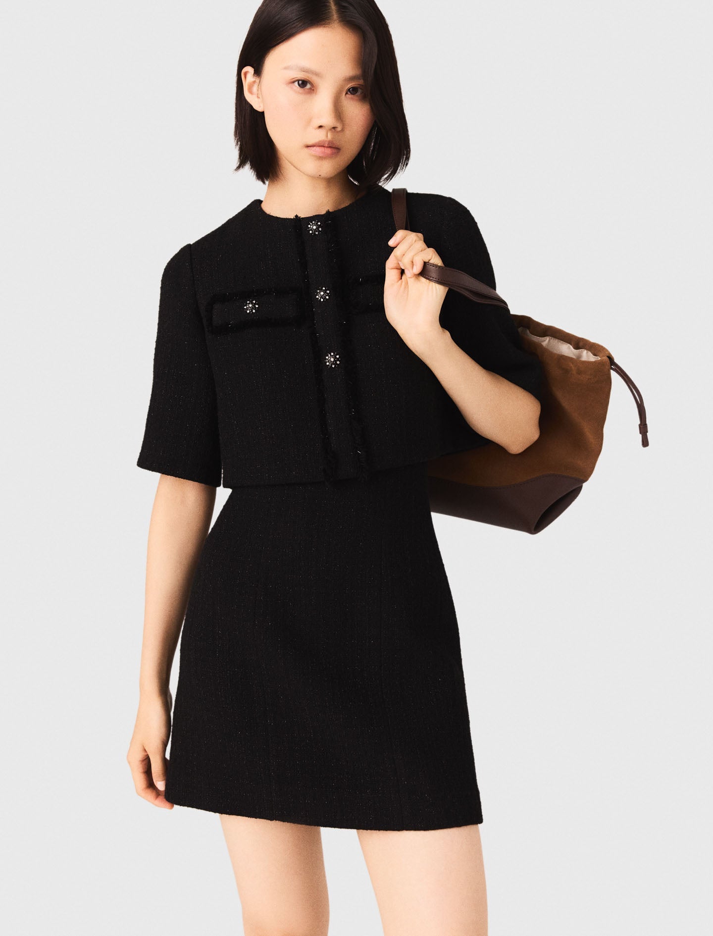 2-In-1 Shiny Tweed Dress Black