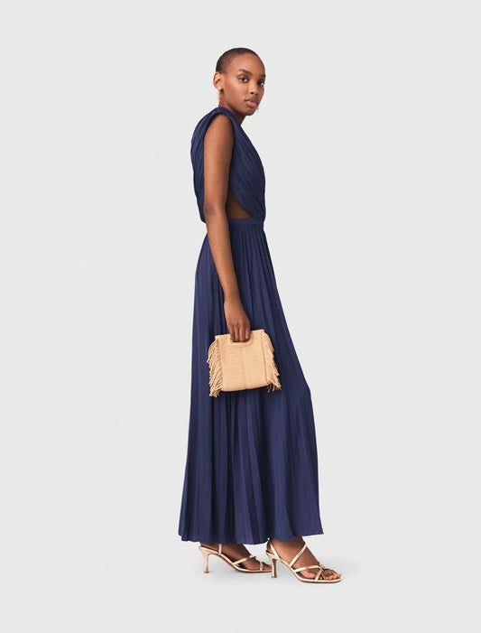 Asymmetrical Pleated Maxi Dress Navy