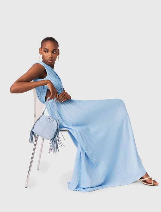 Asymmetrical Pleated Maxi Dress Blue Sky