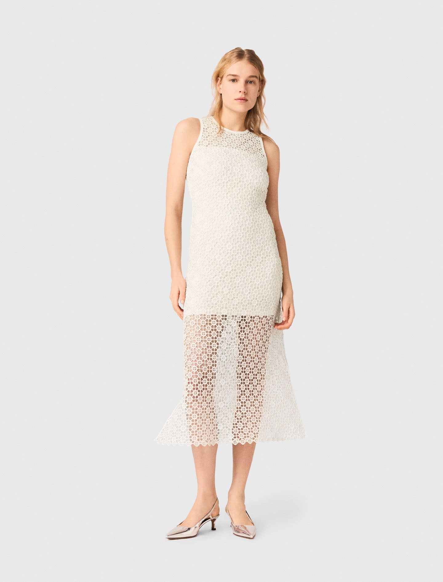 Rhinestone Crochet Maxi Dress WHITE