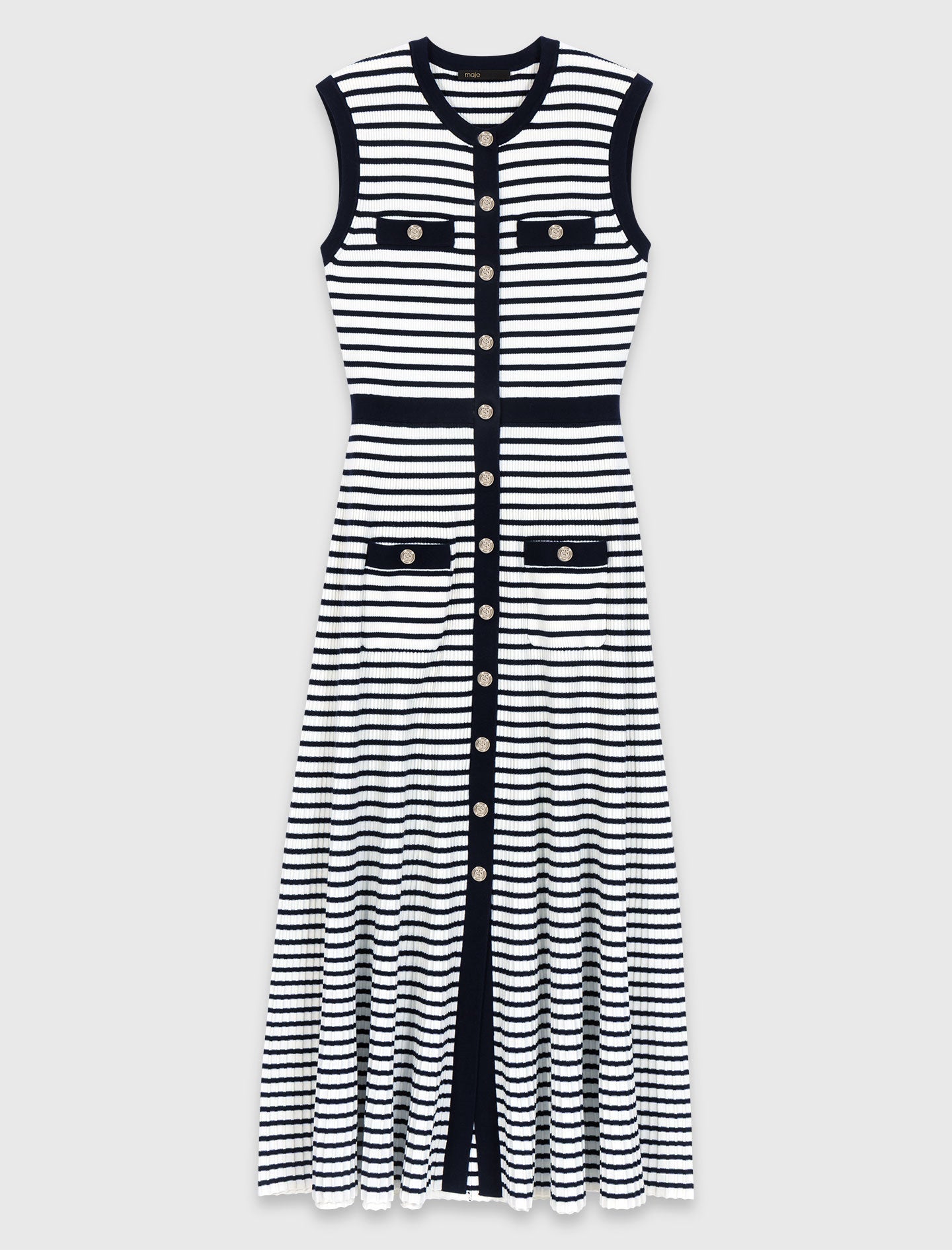 Breton Stripe Knit Maxi Dress ECRU/NAVY BLUE