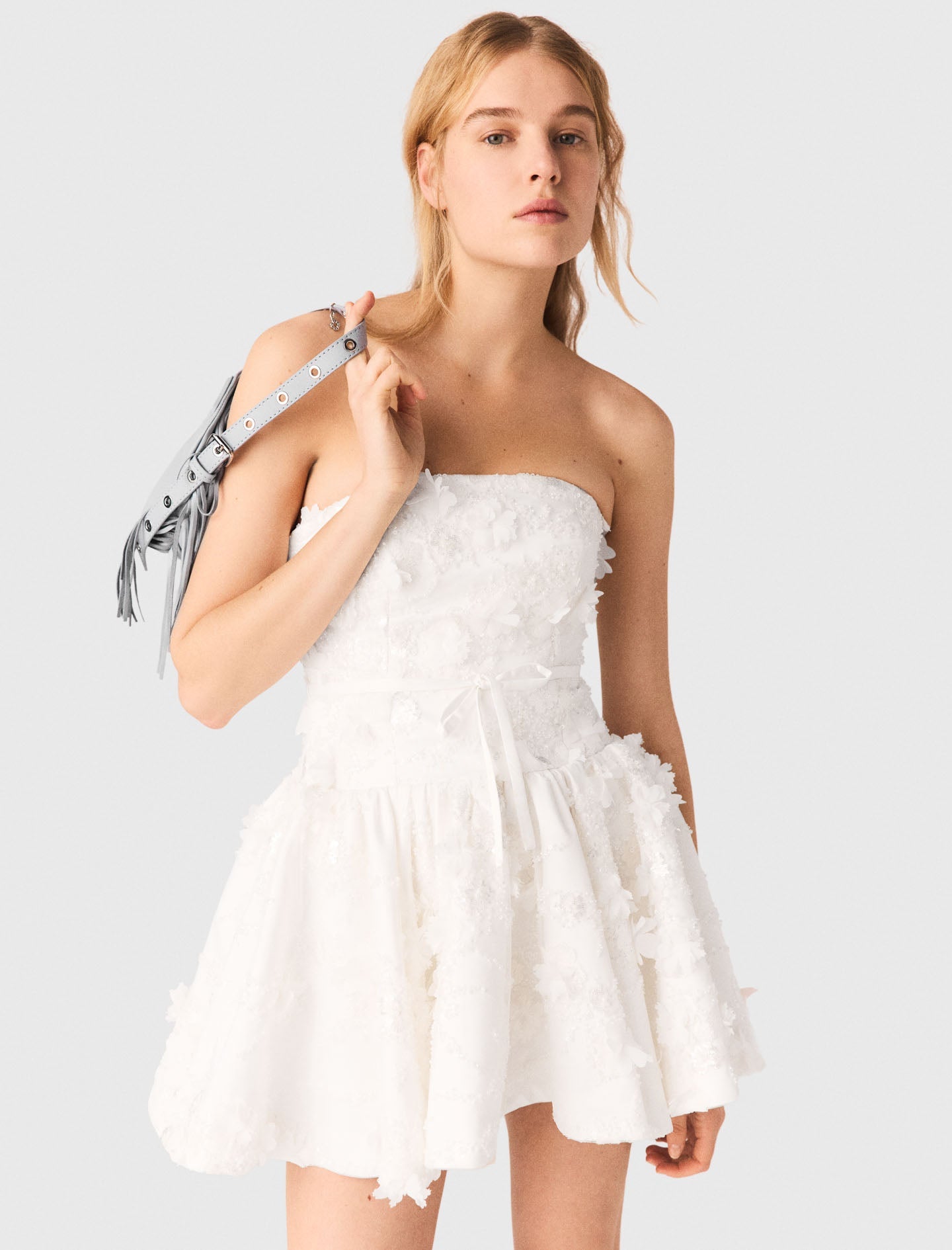 Short Embroidered Bustier Dress White