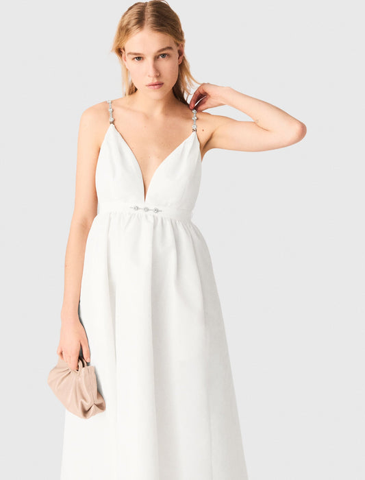 Jewelled Taffeta Maxi Dress White