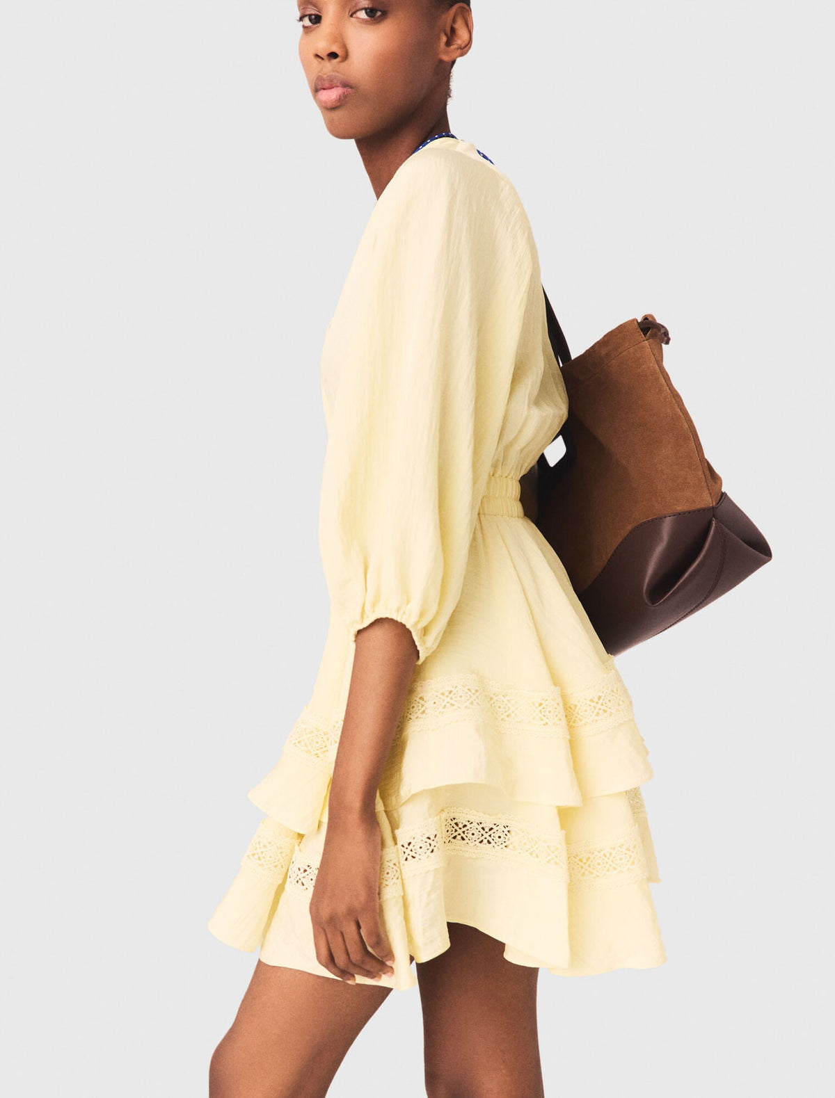 Yellow Ruffle Terry Short Set Short Ruffled Dress Pale Yellow