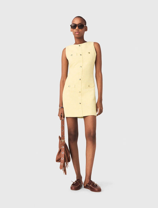 فستان قصير تويد لون أصفر فاتح