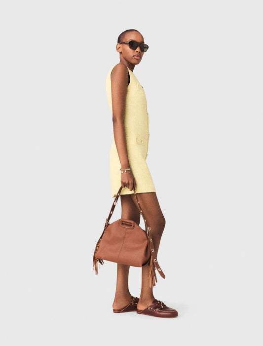 فستان قصير تويد لون أصفر فاتح