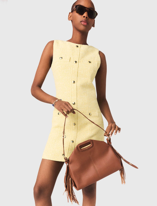 فستان قصير تويد لون أصفر فاتح