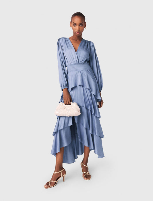 Ruffled Maxi Dress Blue / Grey