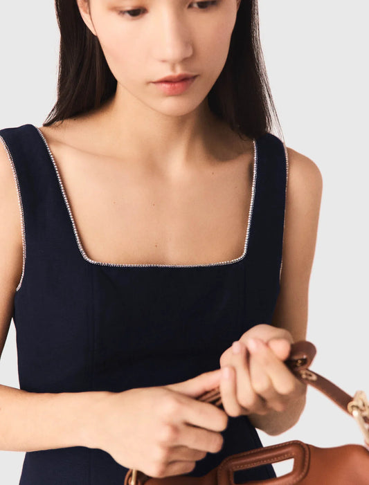 Short linen-blend dress Navy