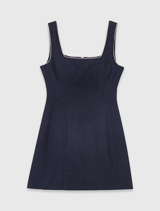 Short linen-blend dress Navy