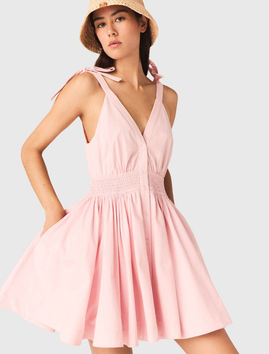 Short Flared Cotton Dress Pink