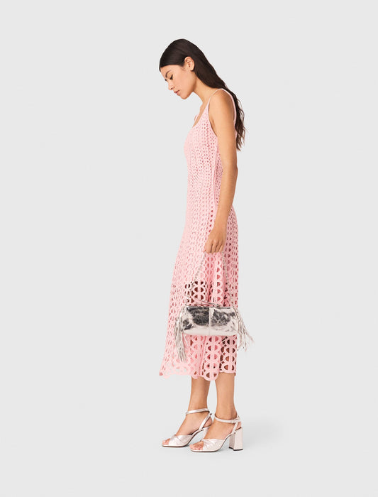 Rhinestone Crochet Midi Dress Pink