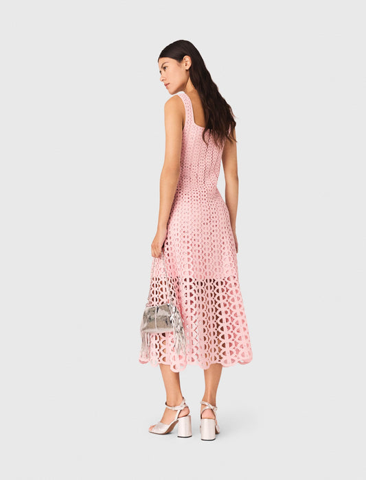 Rhinestone Crochet Midi Dress Pink
