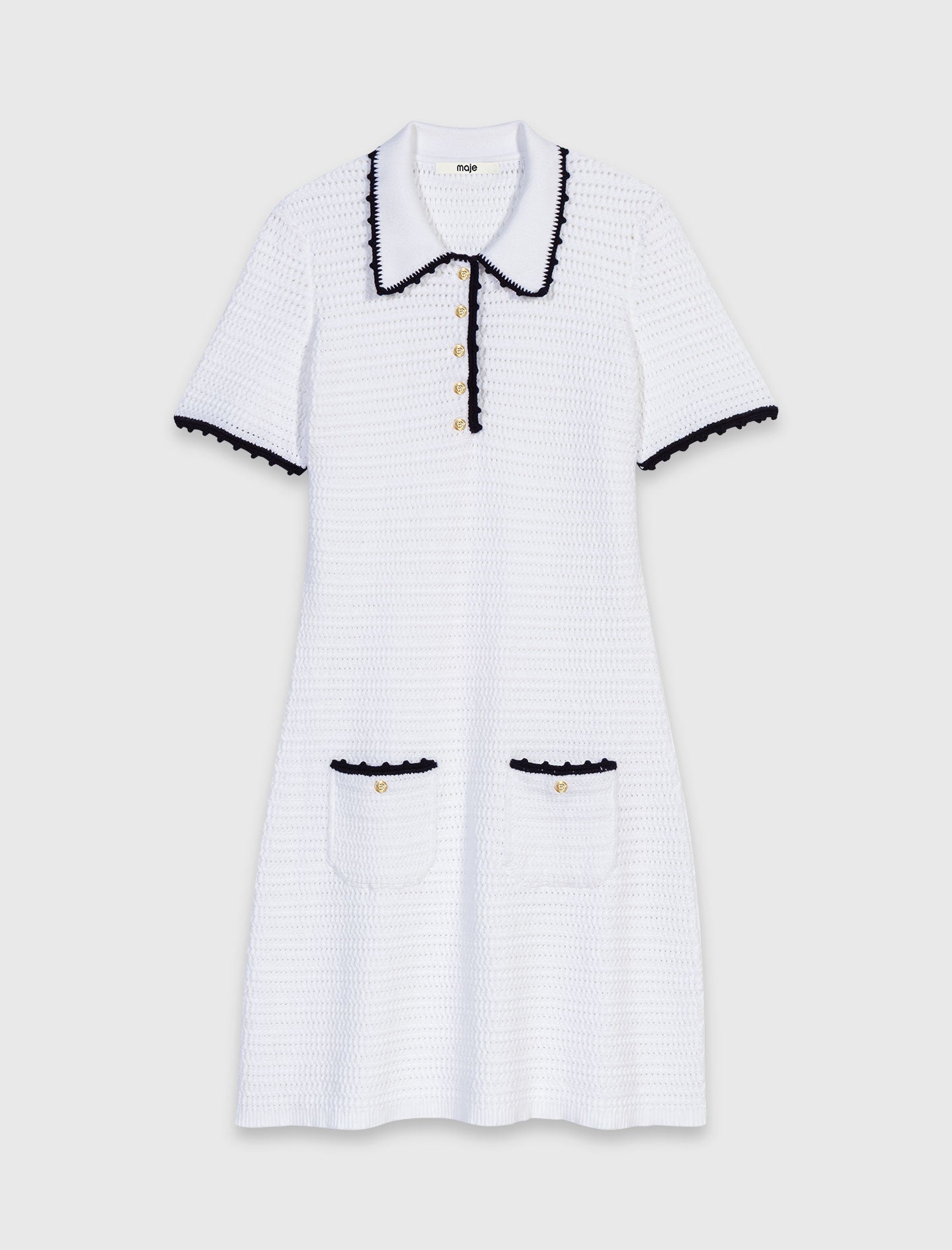 Knit polo dress with crochet White