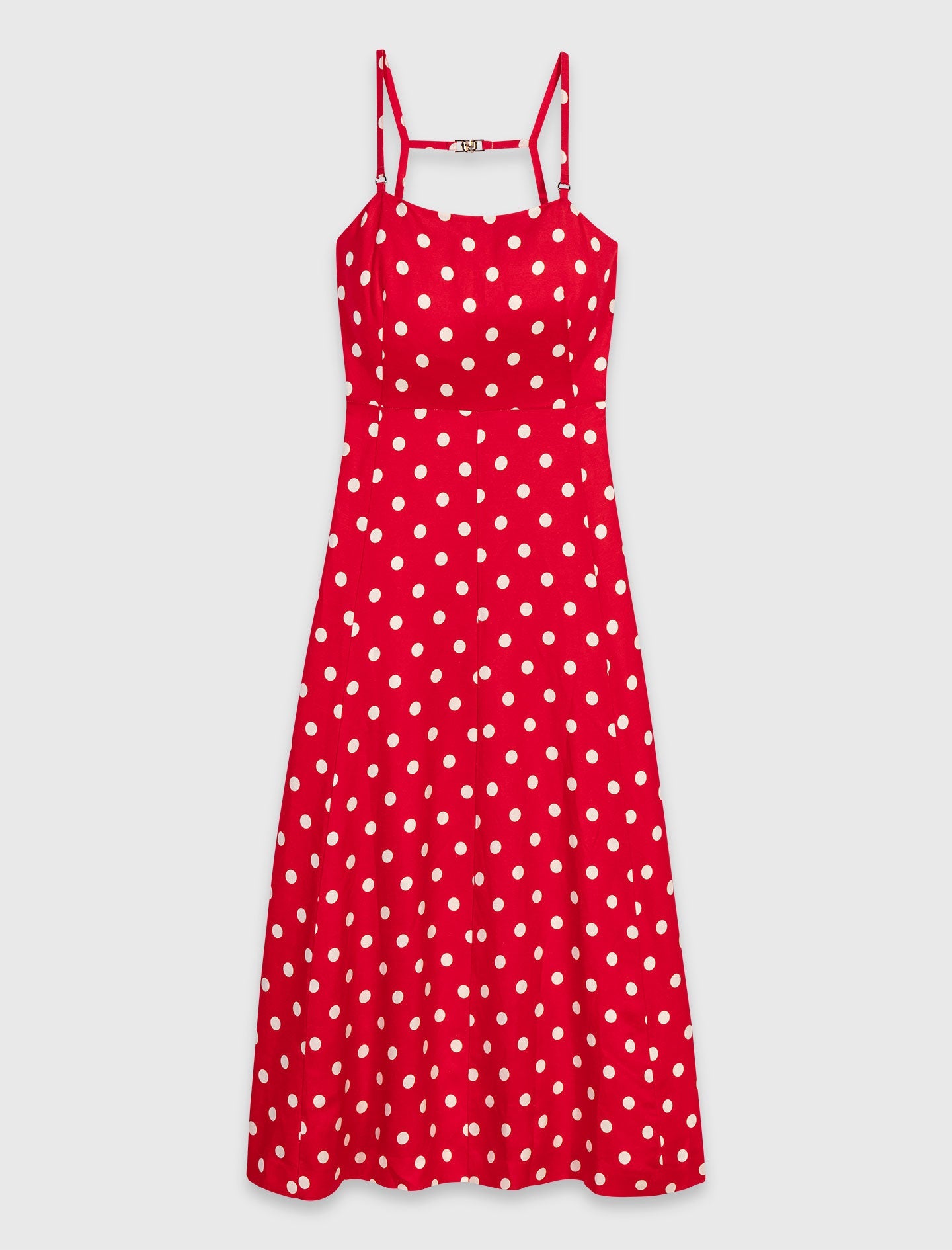 Backless linen-blend maxi dress Red Dots Print
