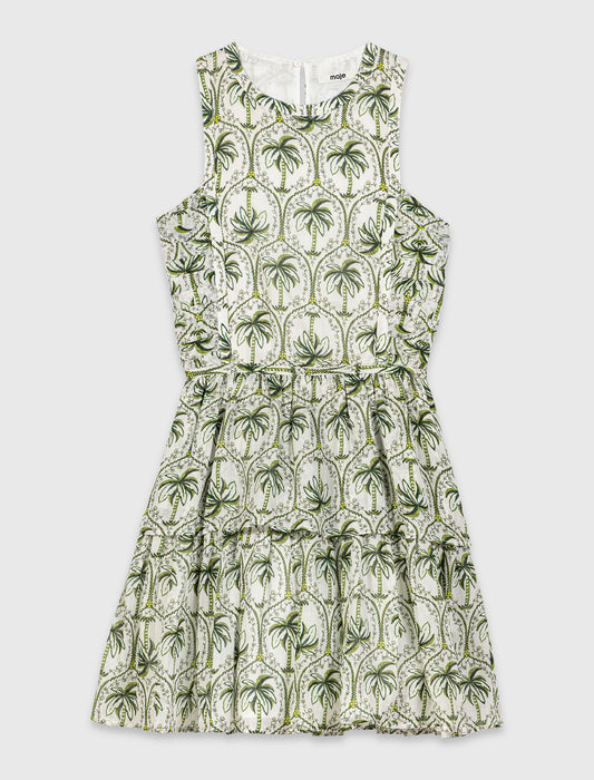 Patterned ruffled dress Green Palm Tree
