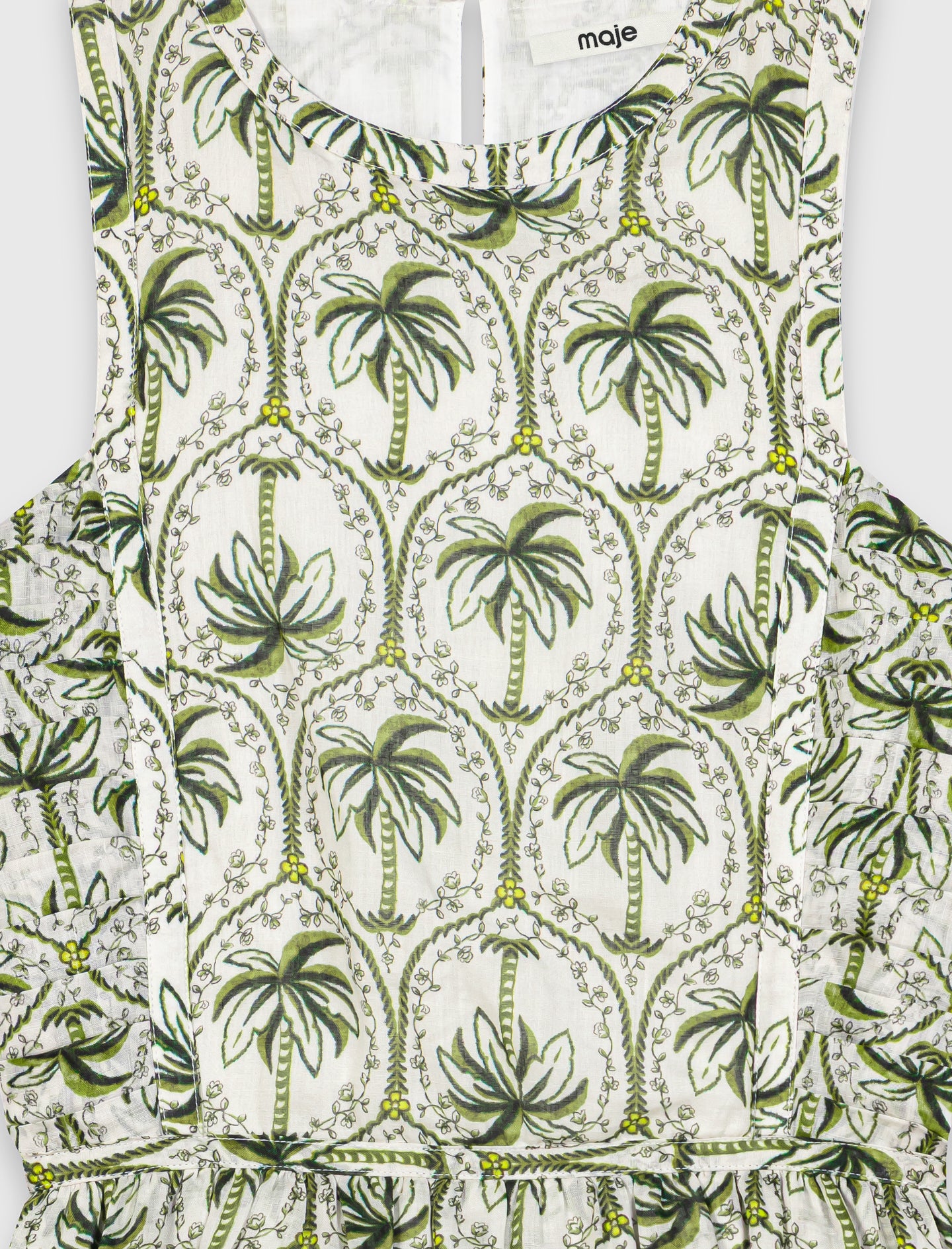 Patterned ruffled dress Green Palm Tree