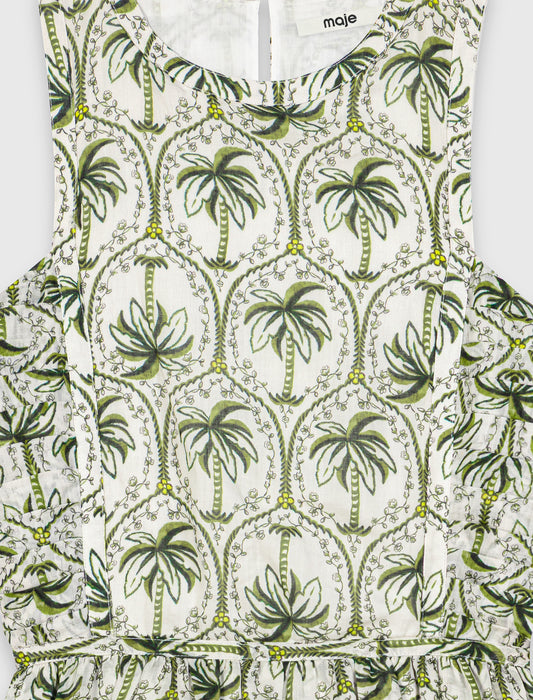 Patterned ruffled dress Green Palm Tree