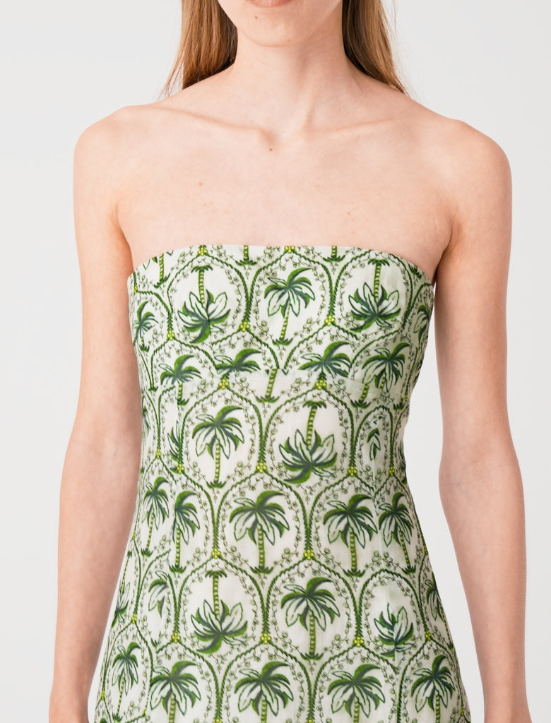 Patterned strapless maxi dress Green Palm Tree