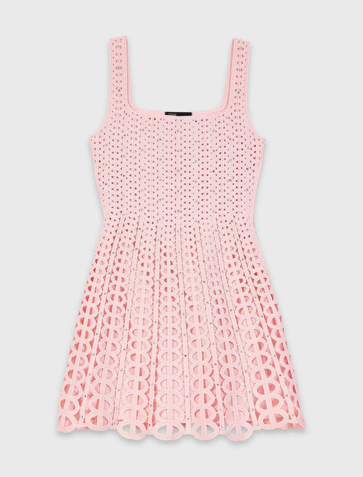 Short Rhinestone Crochet Dress Pink
