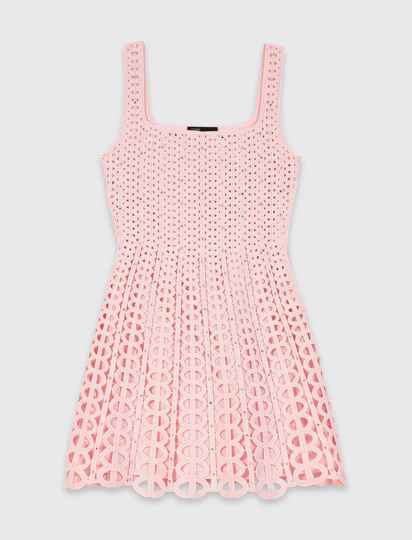 Short Rhinestone Crochet Dress Pink