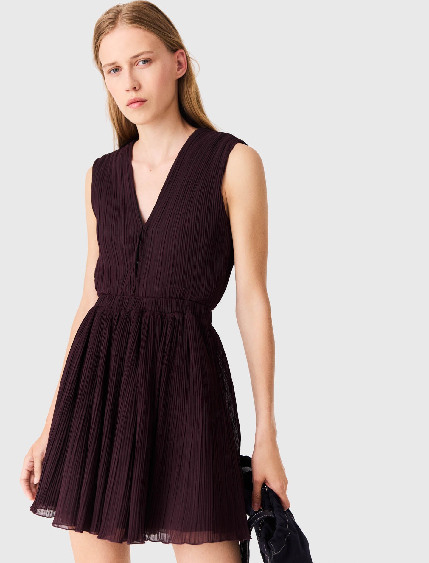Short pleated skater dress Eggplant