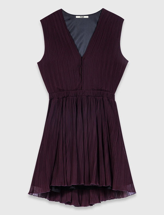Short pleated skater dress Eggplant