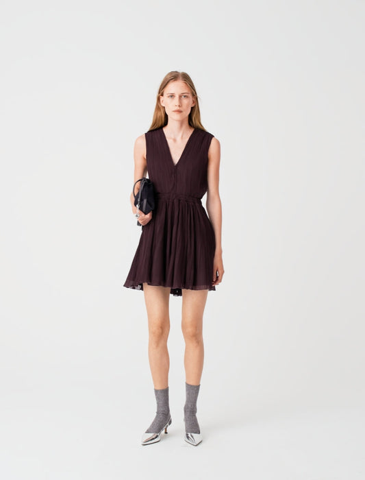 Short pleated skater dress Eggplant