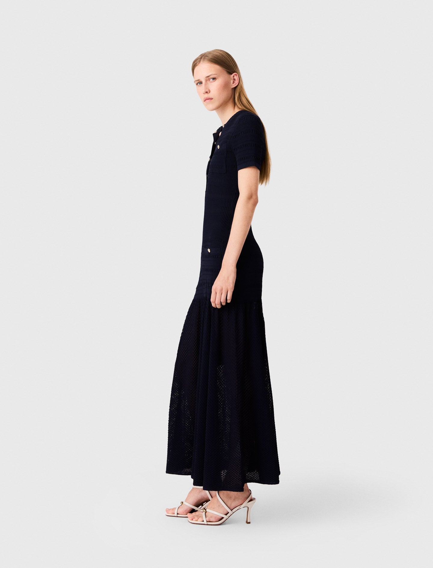 Pointelle knit maxi dress Navy