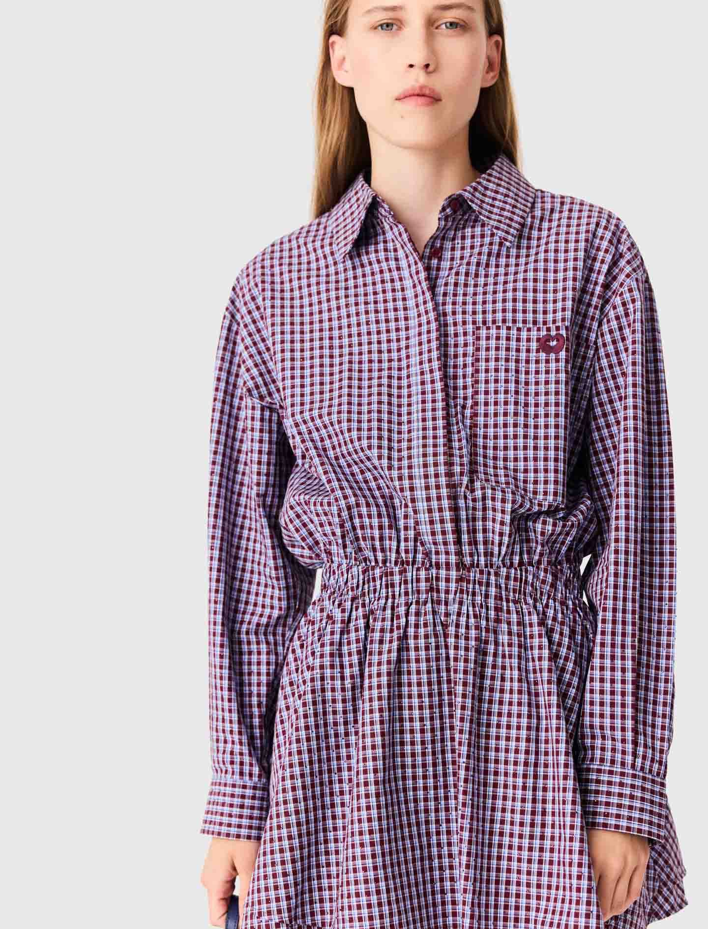 Short rhinestone checked dress Burgundy