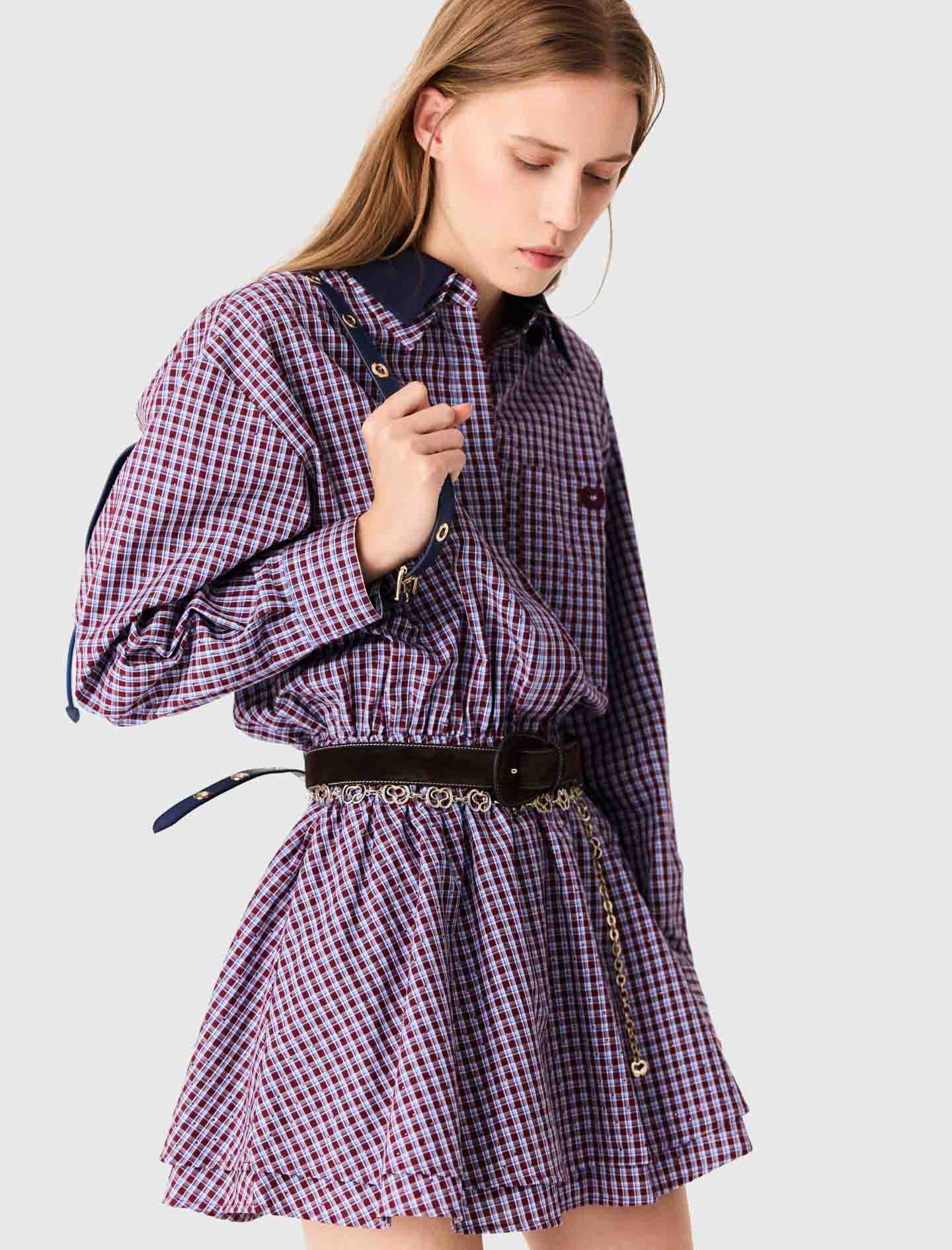 Short rhinestone checked dress Burgundy