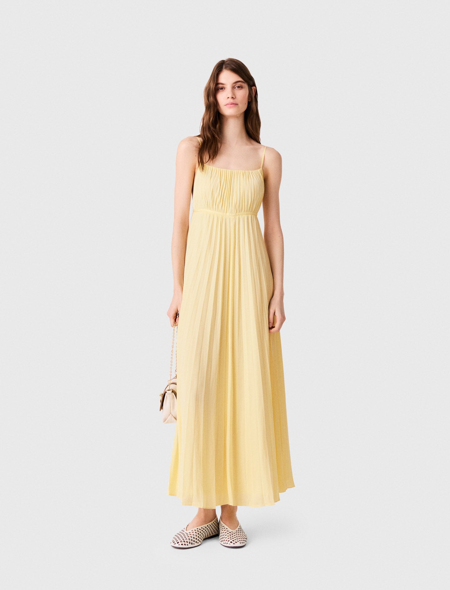 Pleated maxi dress Pale Yellow