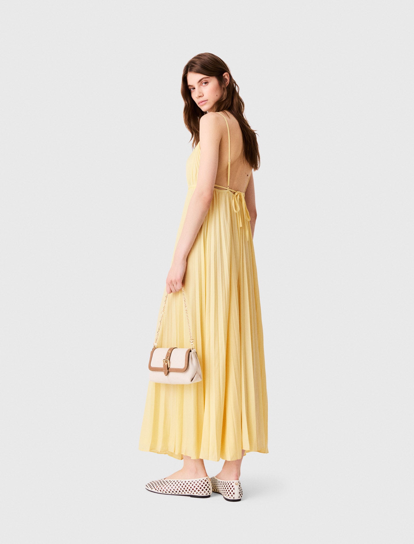 Pleated maxi dress Pale Yellow