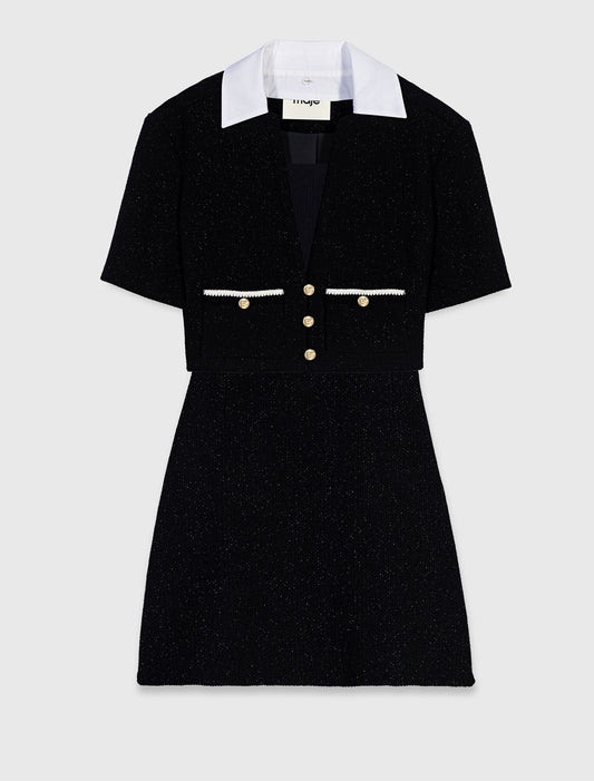 2-in-1 tweed dress Black