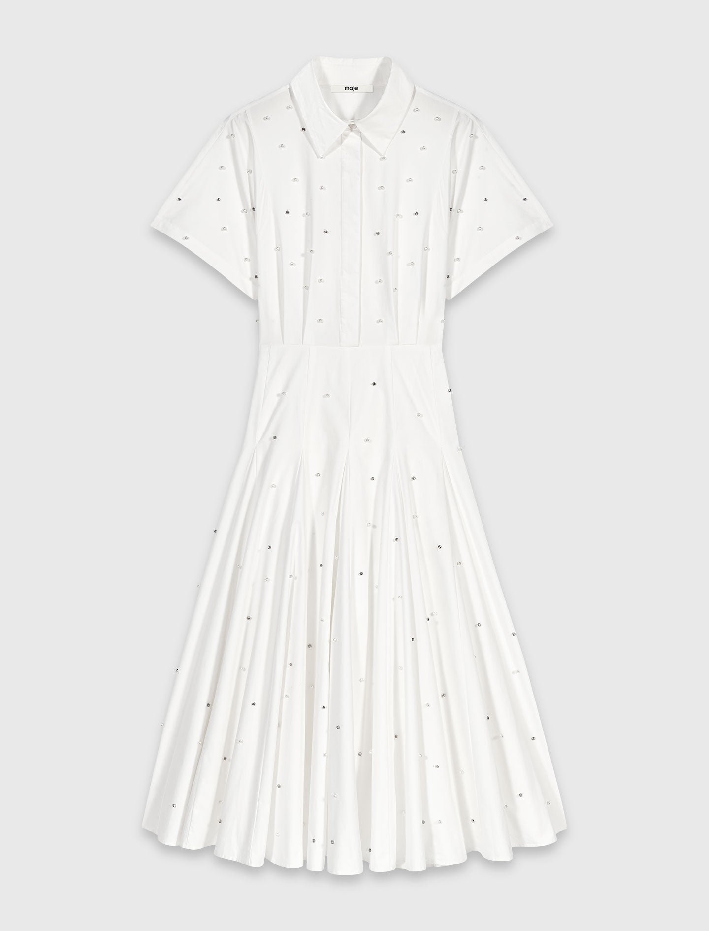 Beaded and rhinestone shirt dress White