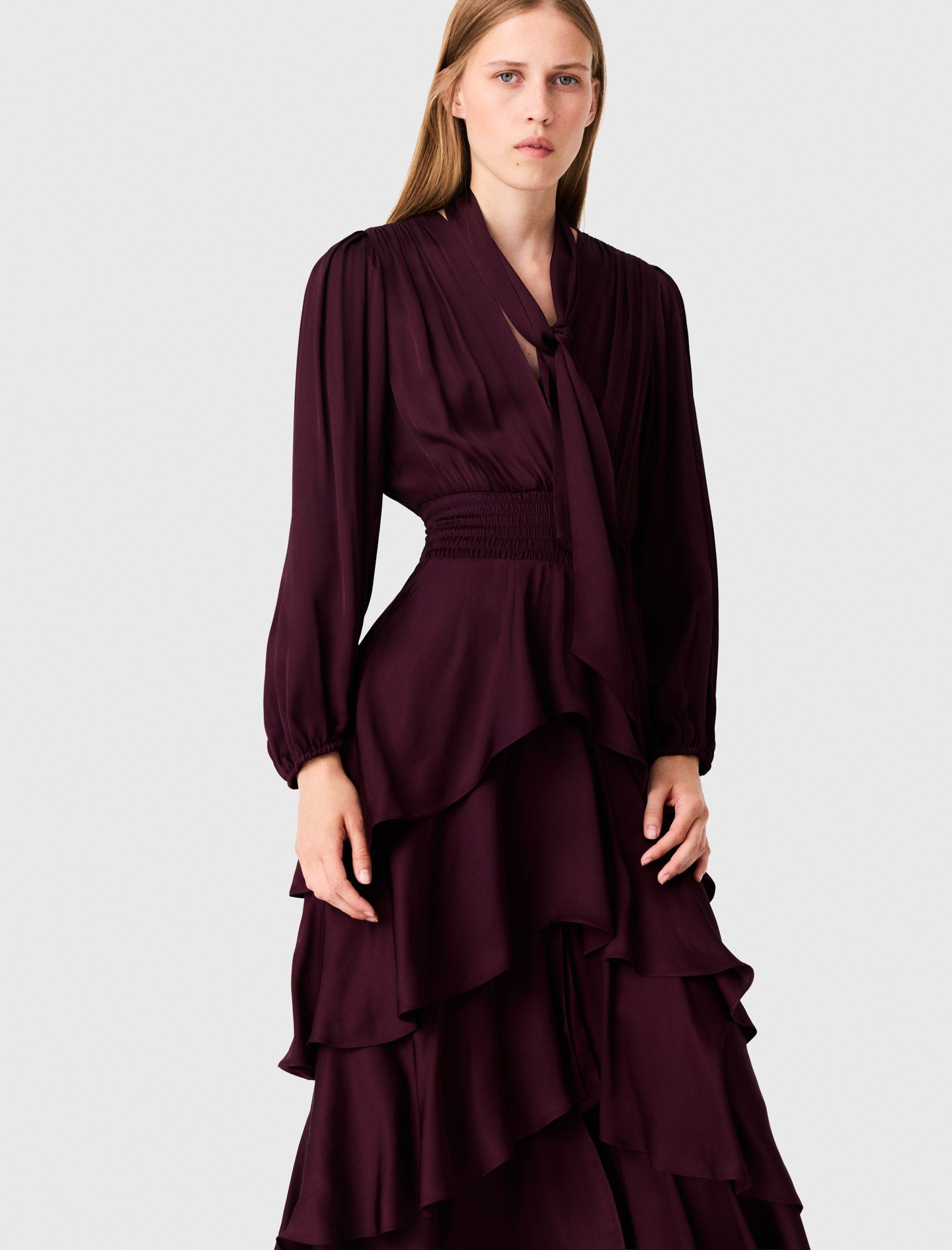Ruffled maxi dress Burgundy