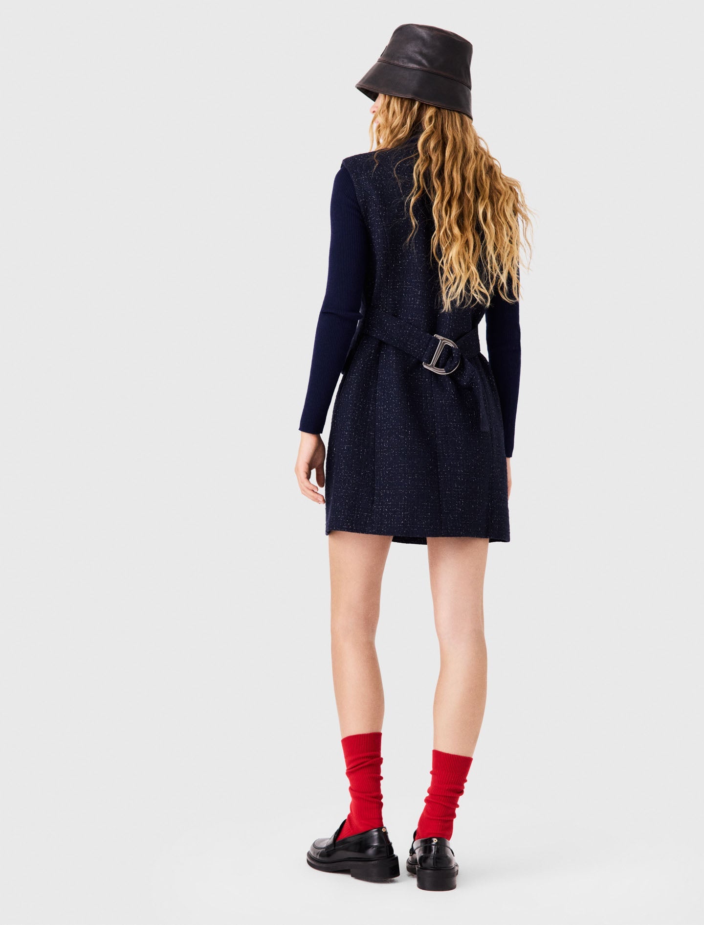 Short lurex tweed dress Navy