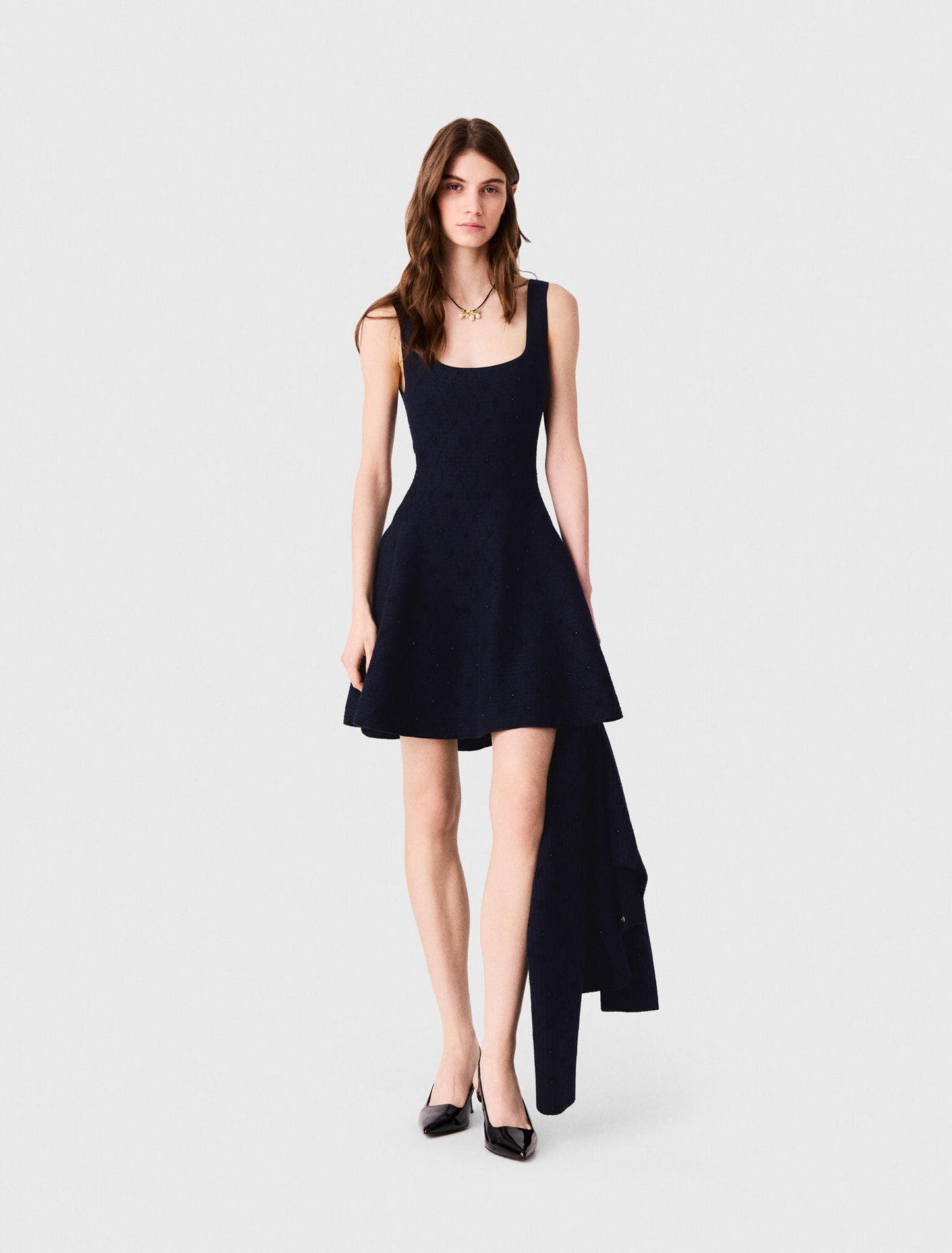Short jacquard skater dress Navy
