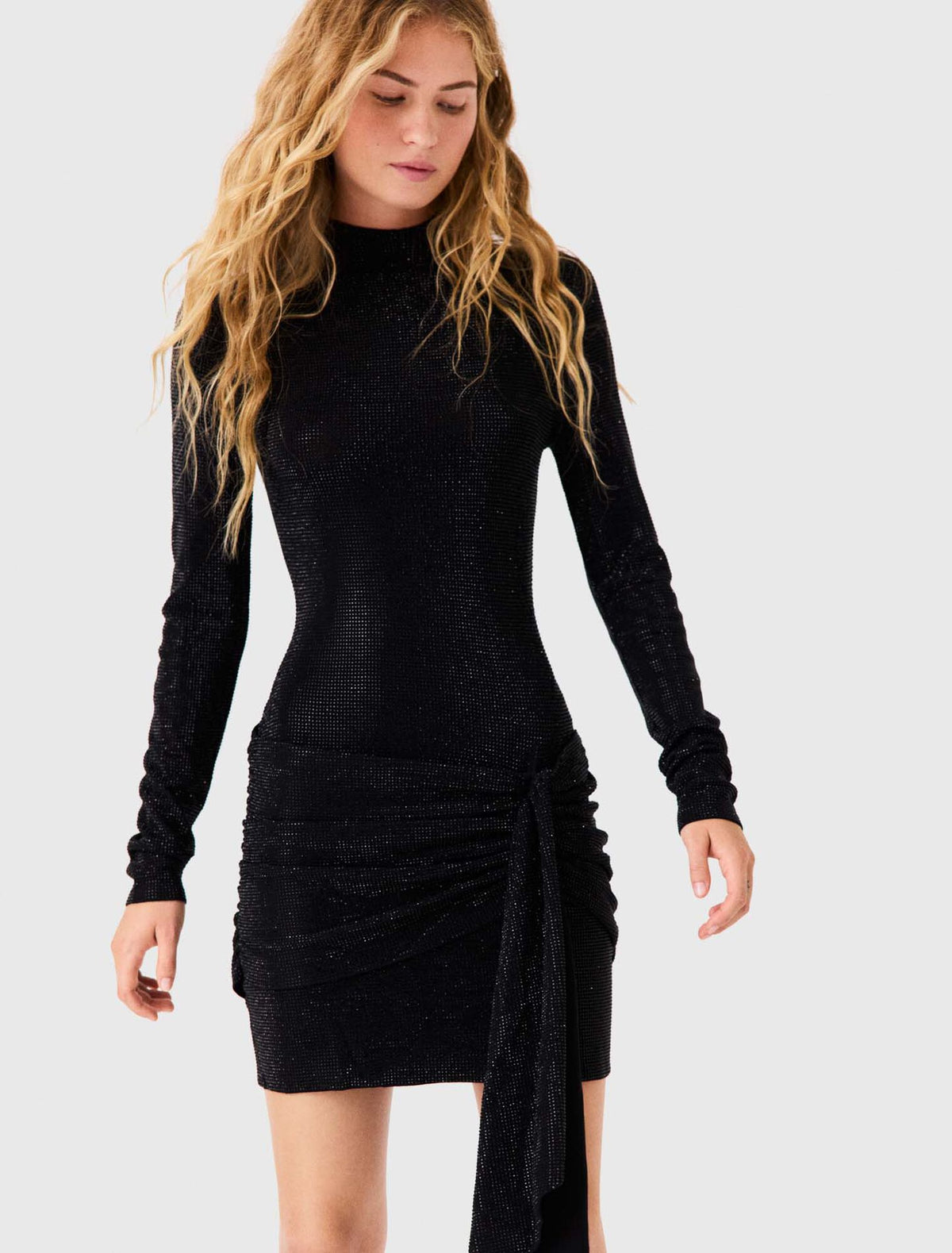 Short dress with rhinestones and a bow Black
