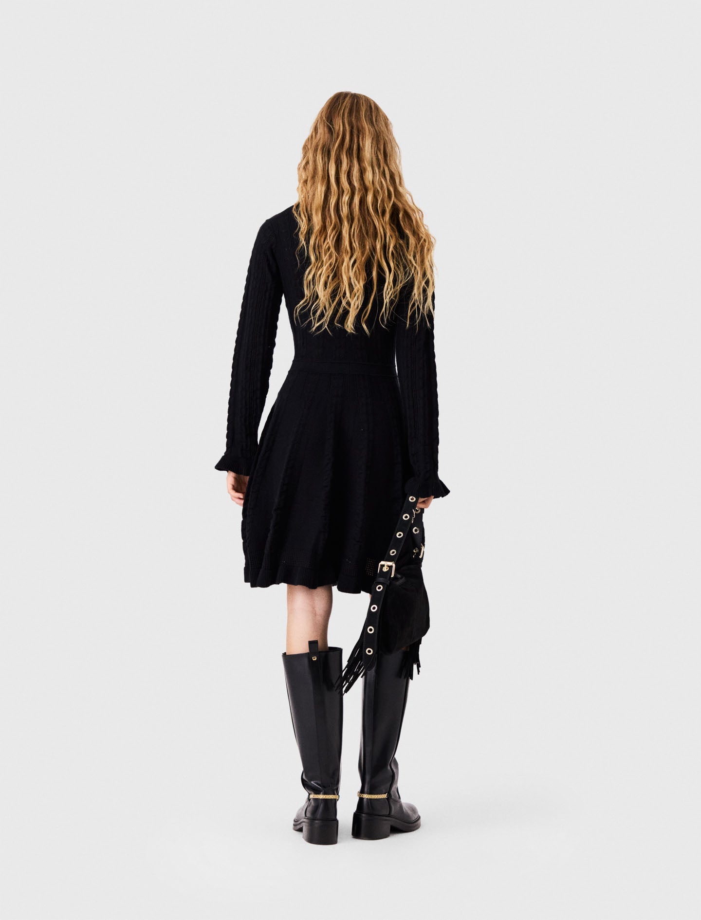 Short knit dress with buttons Black
