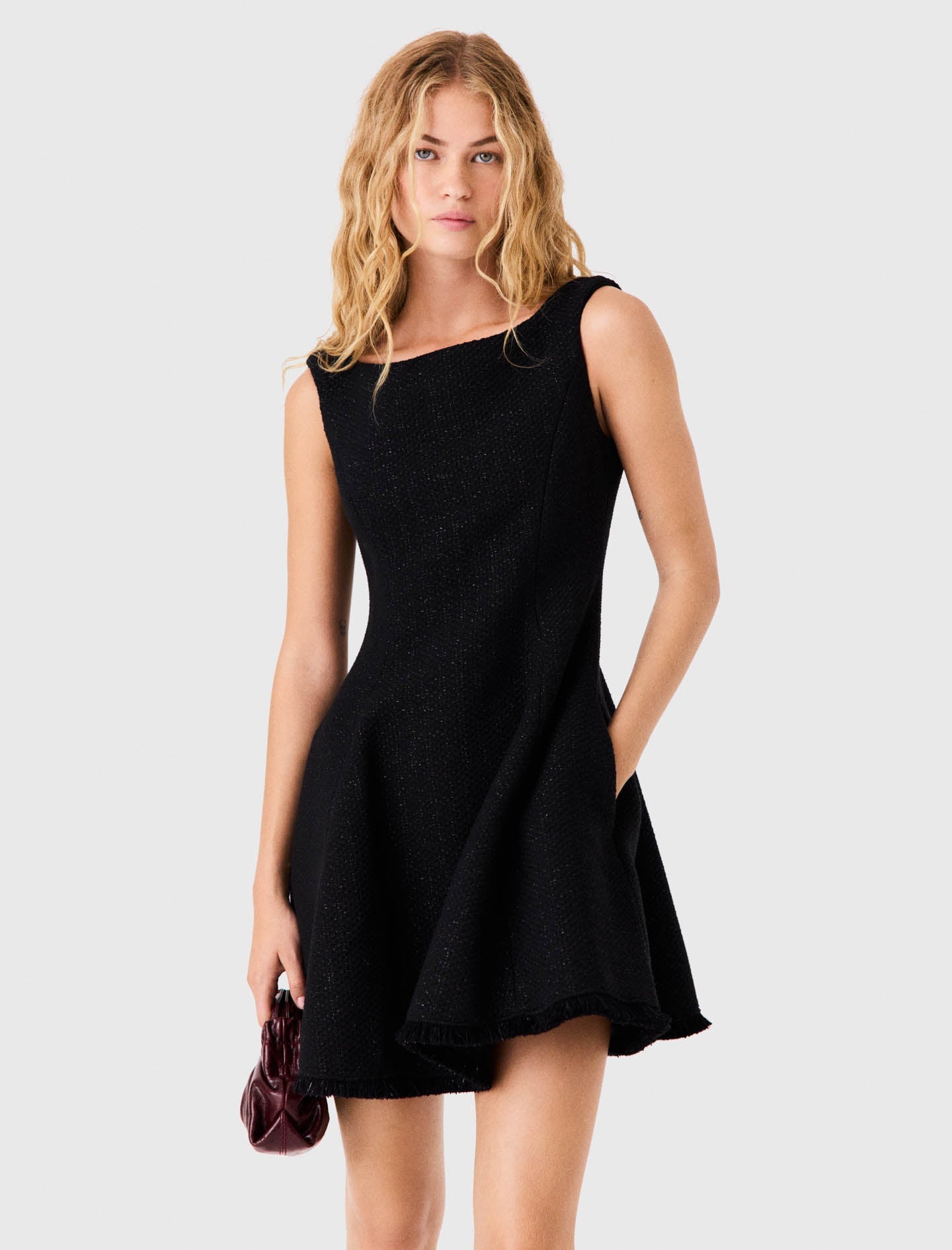 Short fringed tweed dress Black