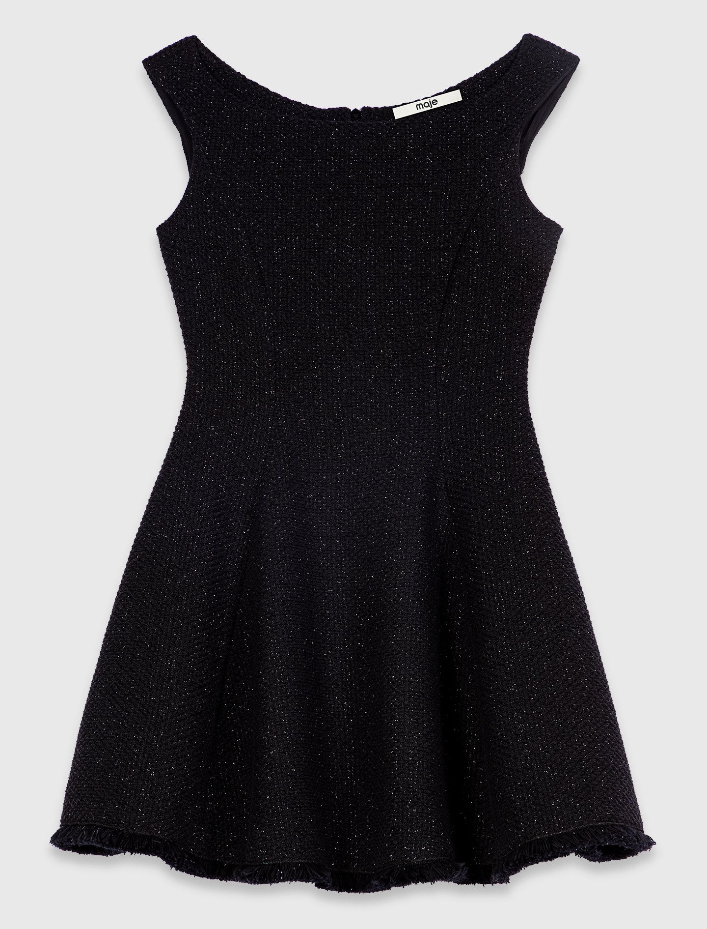 Short fringed tweed dress Black