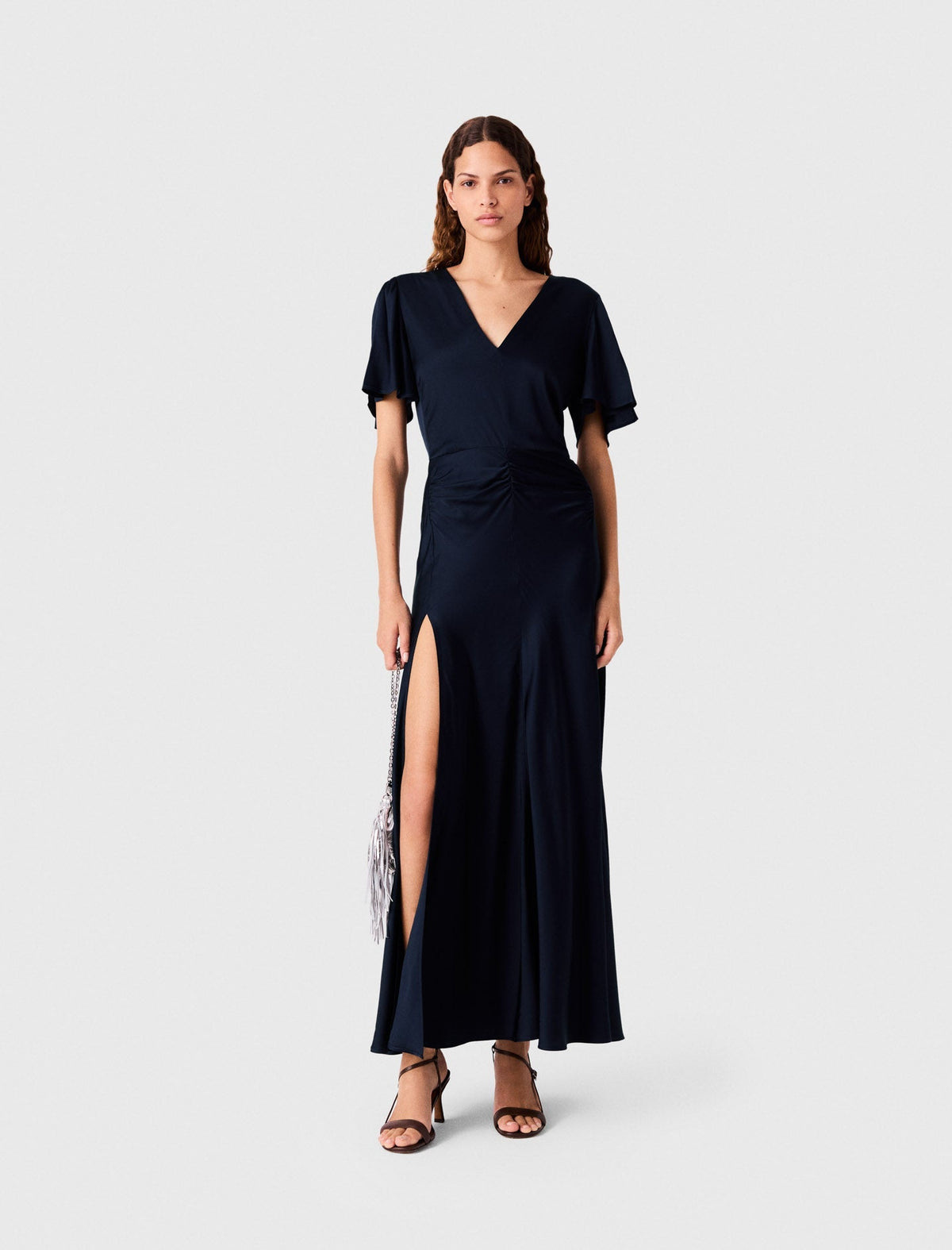 Draped Satin Maxi Dress Navy