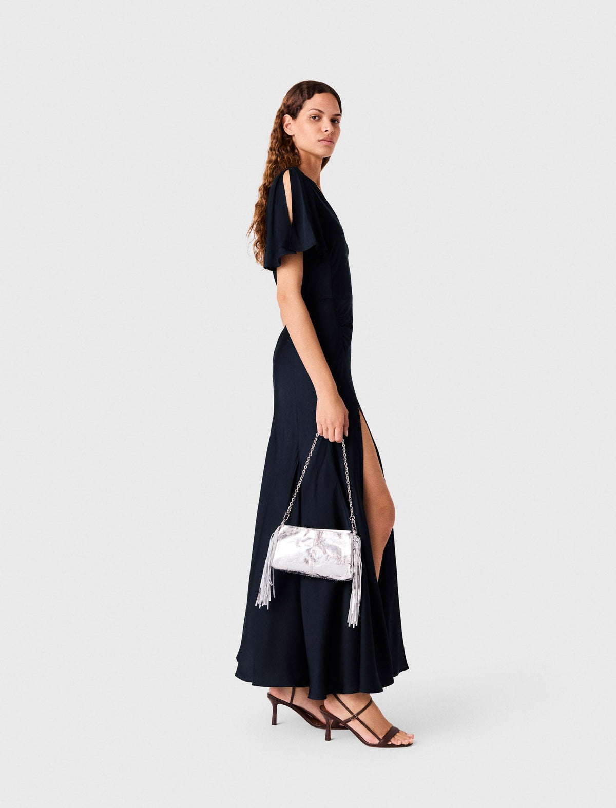 Draped Satin Maxi Dress Navy