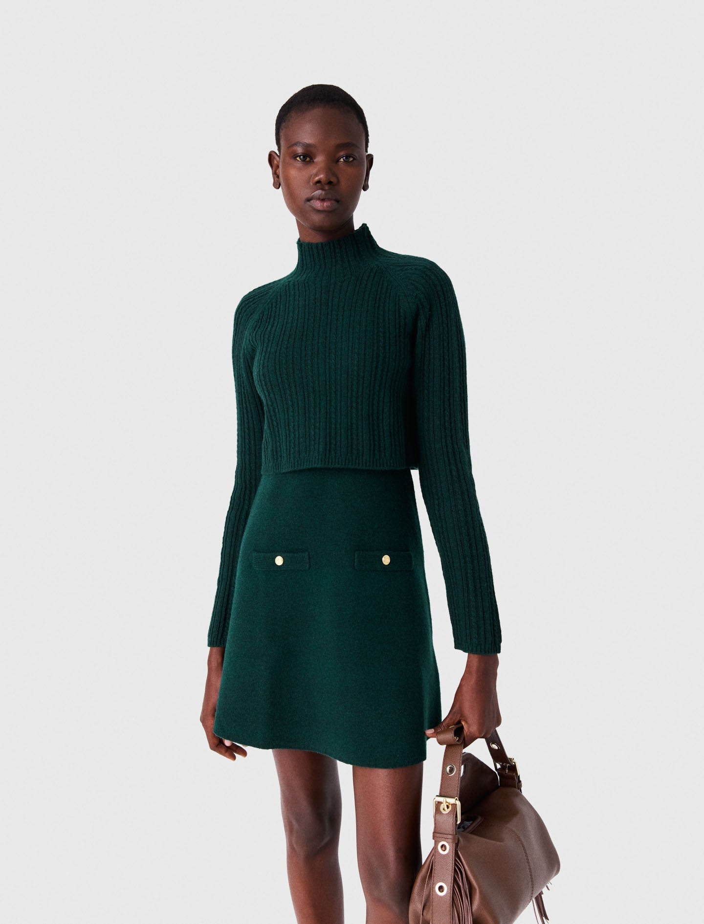 Knit dress with removable sweater Bottle Green