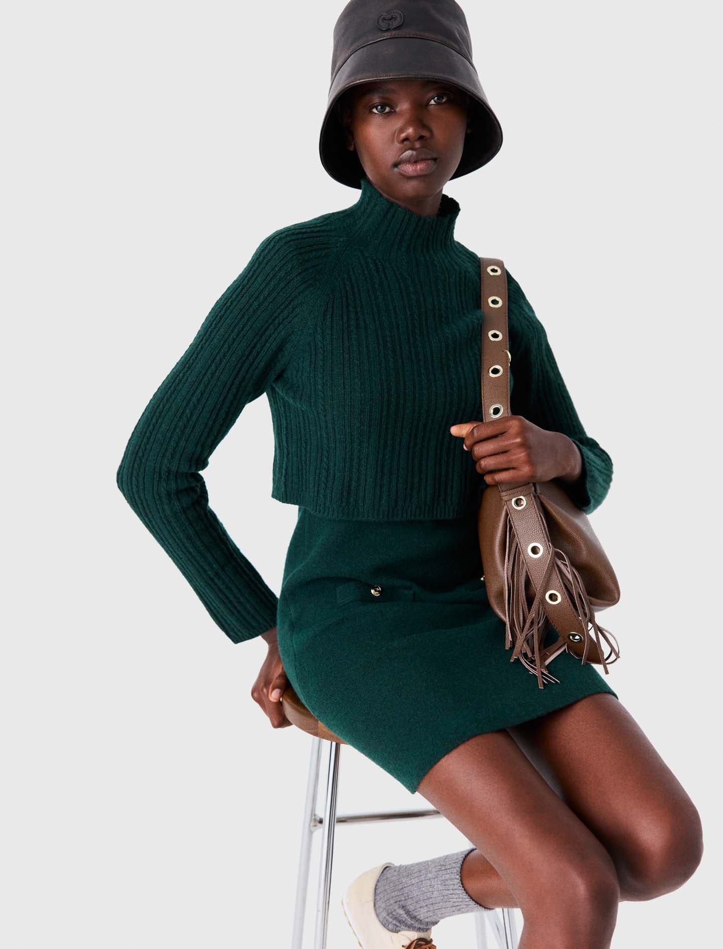 Knit dress with removable sweater Bottle Green