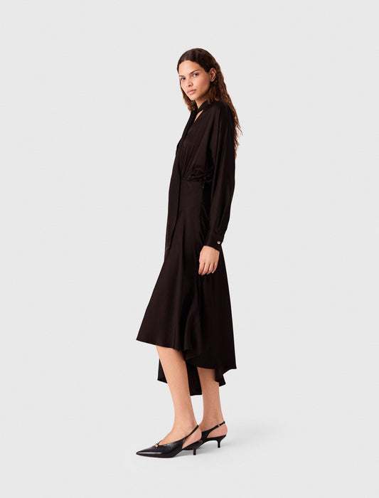 Asymmetrical Satin Midi Dress Dark Brown