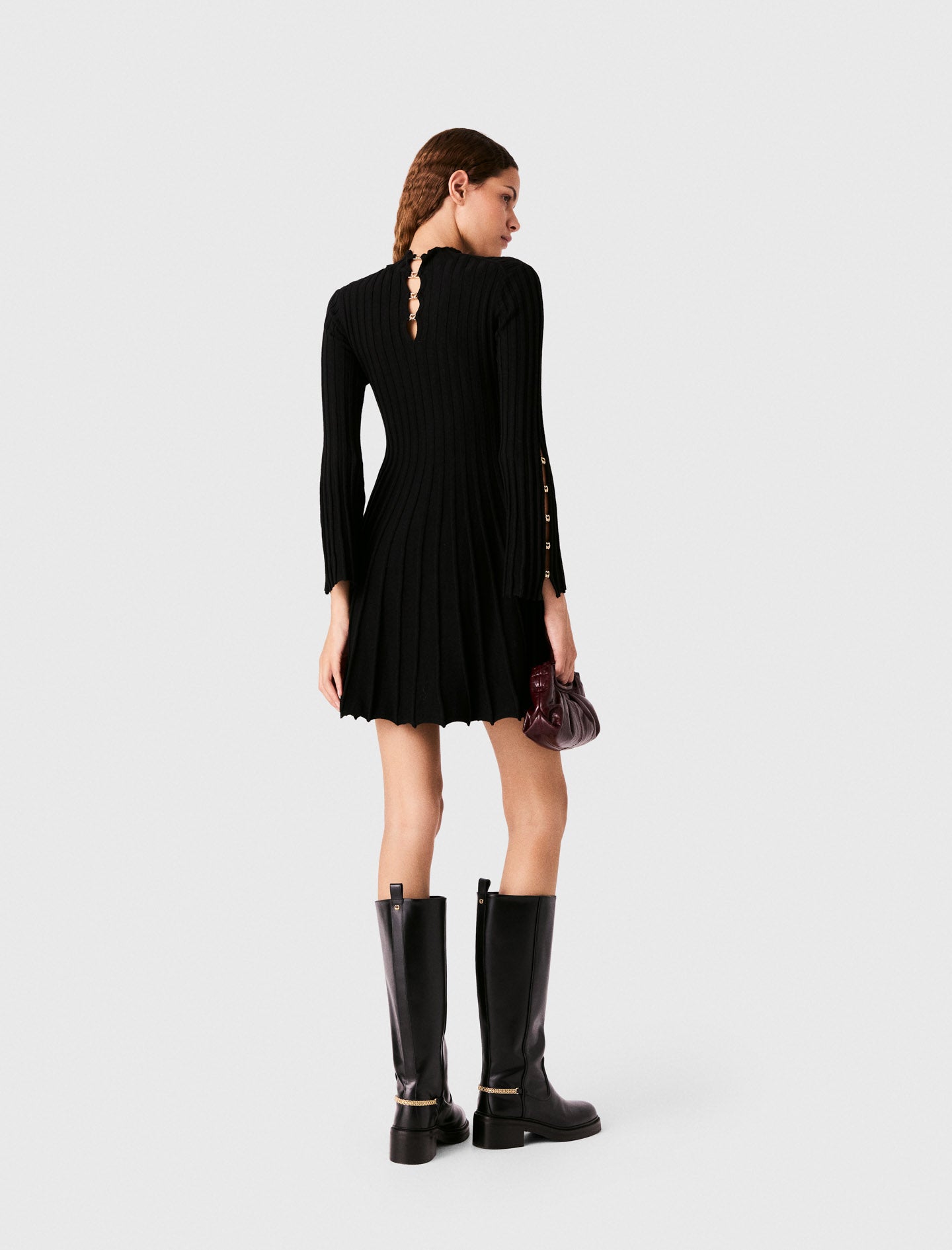 High-neck short skater dress Black