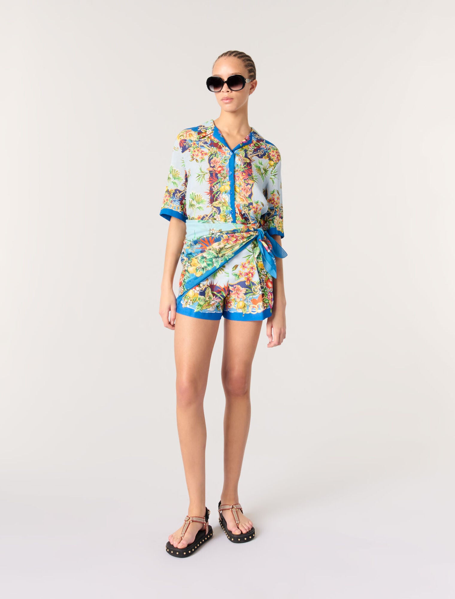 Multicolor floral print-featured-Patterned shorts